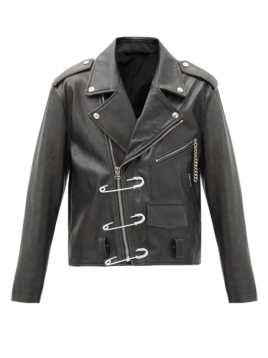 Safety-pin leather biker jacket - Main Image
