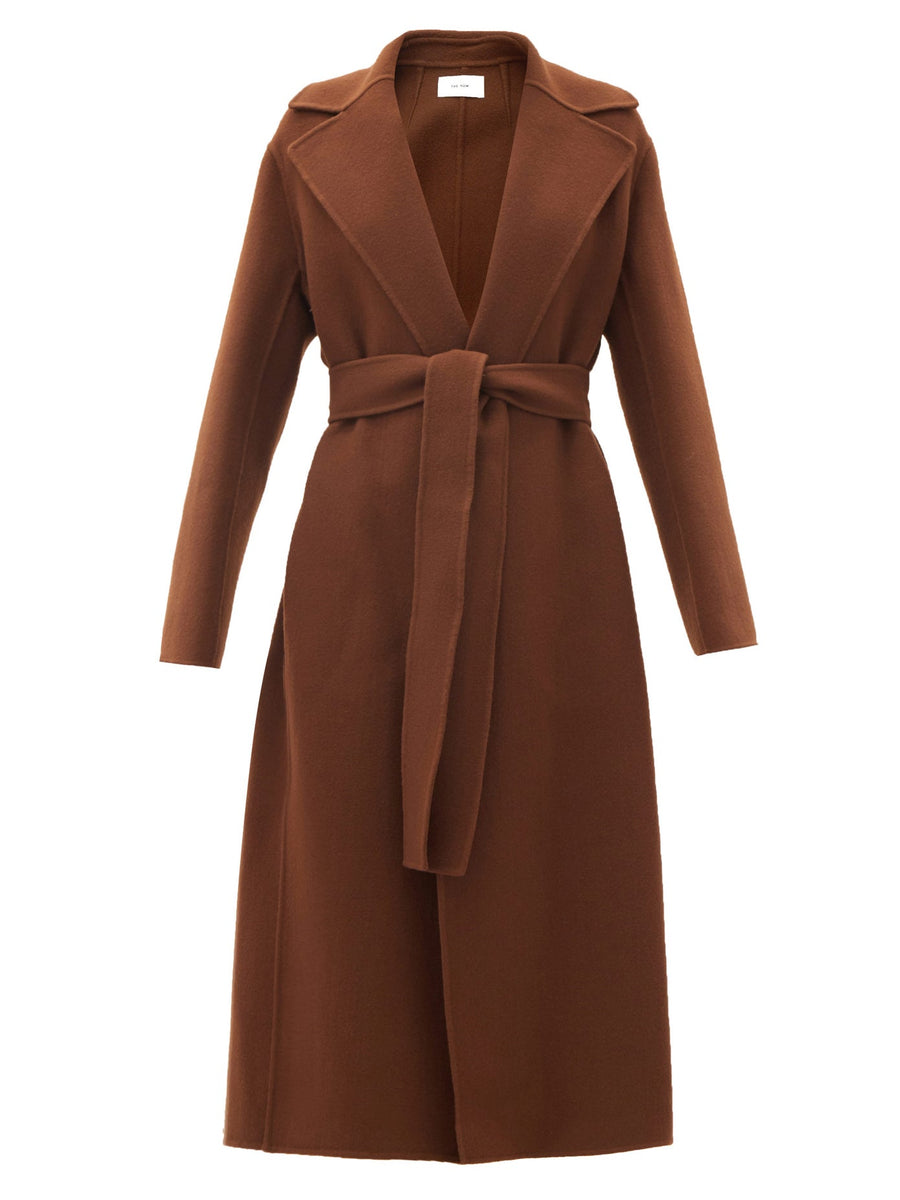 The Row Evia Belted Double Faced Silk Coat in Dune