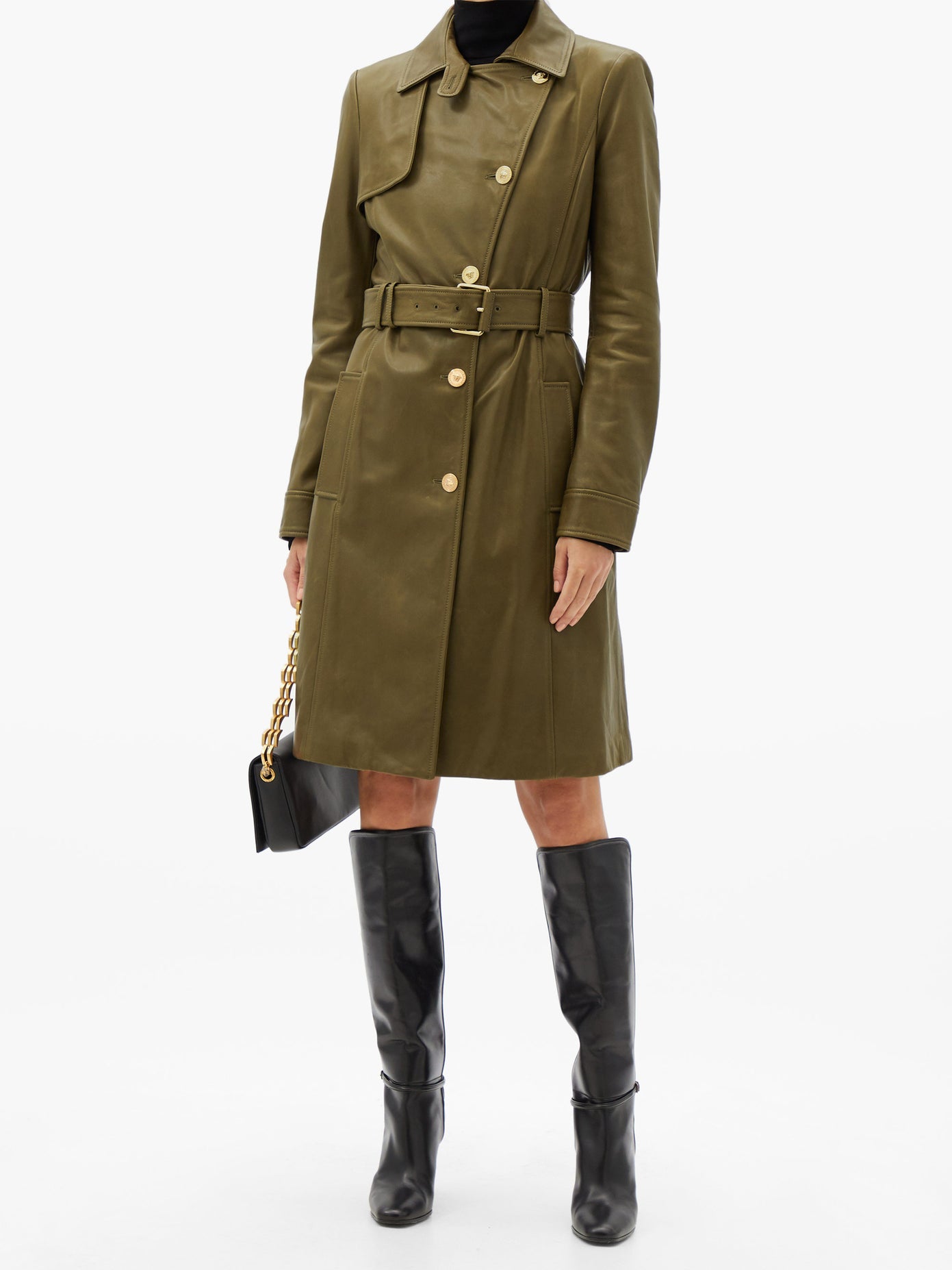 Medusa-button leather trench coat – LangShop